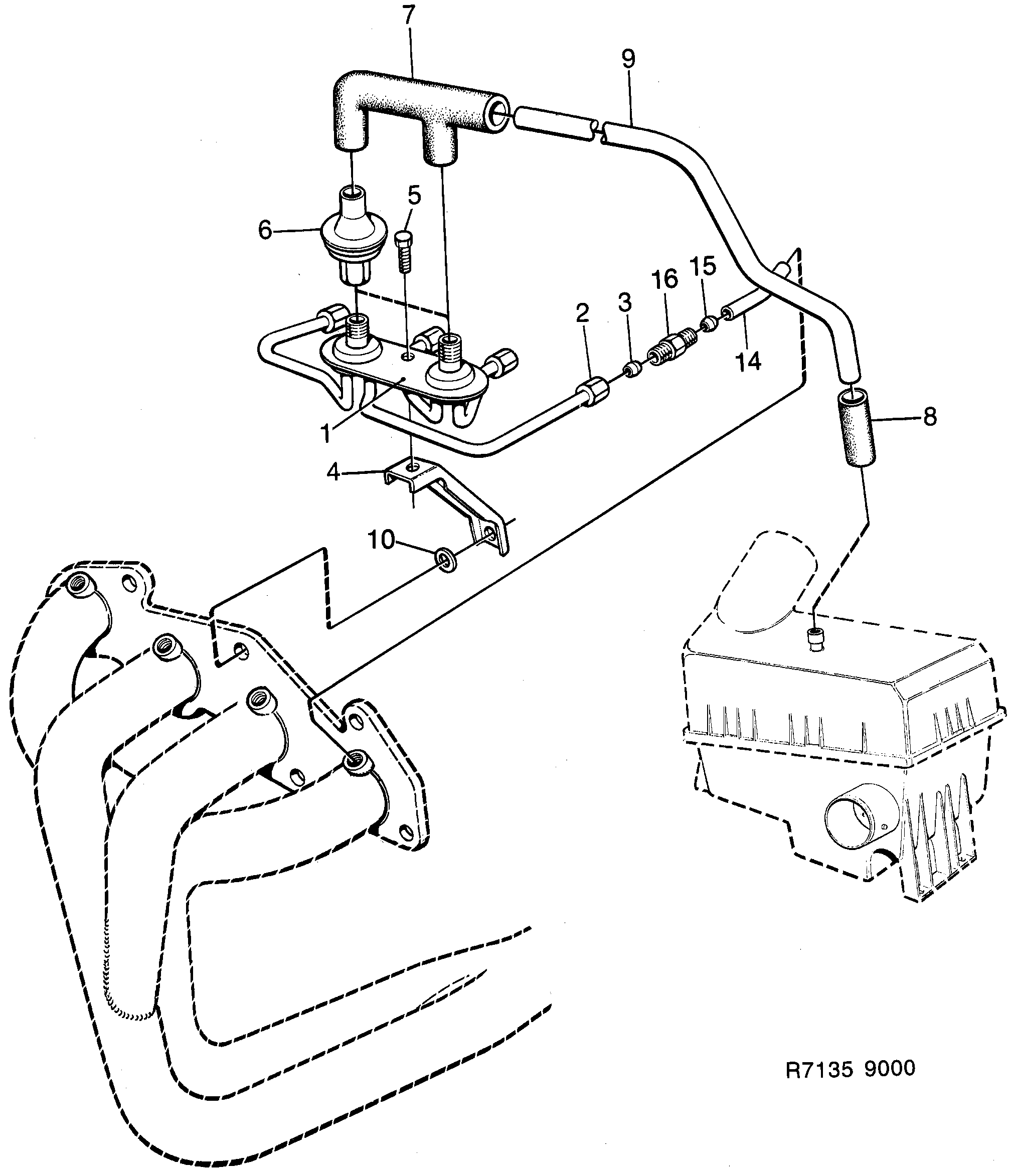 Schéma technique Saab 9000 1987 - Section 1060 : Système d'admission et d'échappement