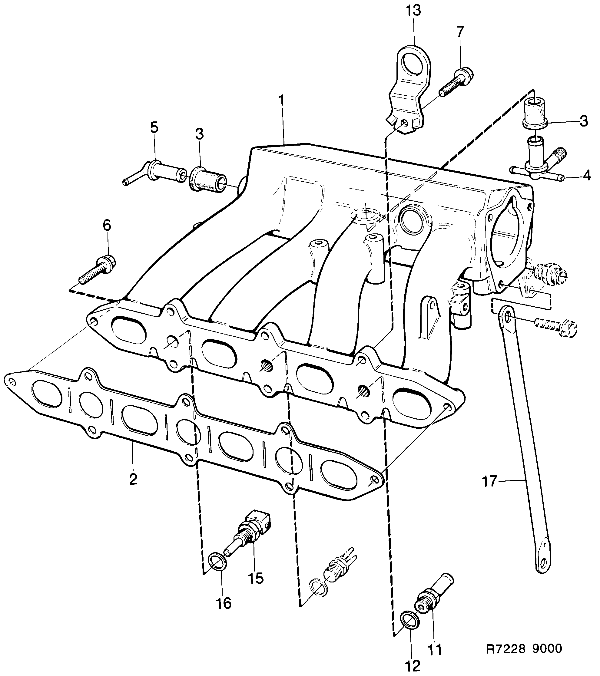 Schéma technique Saab 9000 1985 - Section 730 : Intake and exhaust system