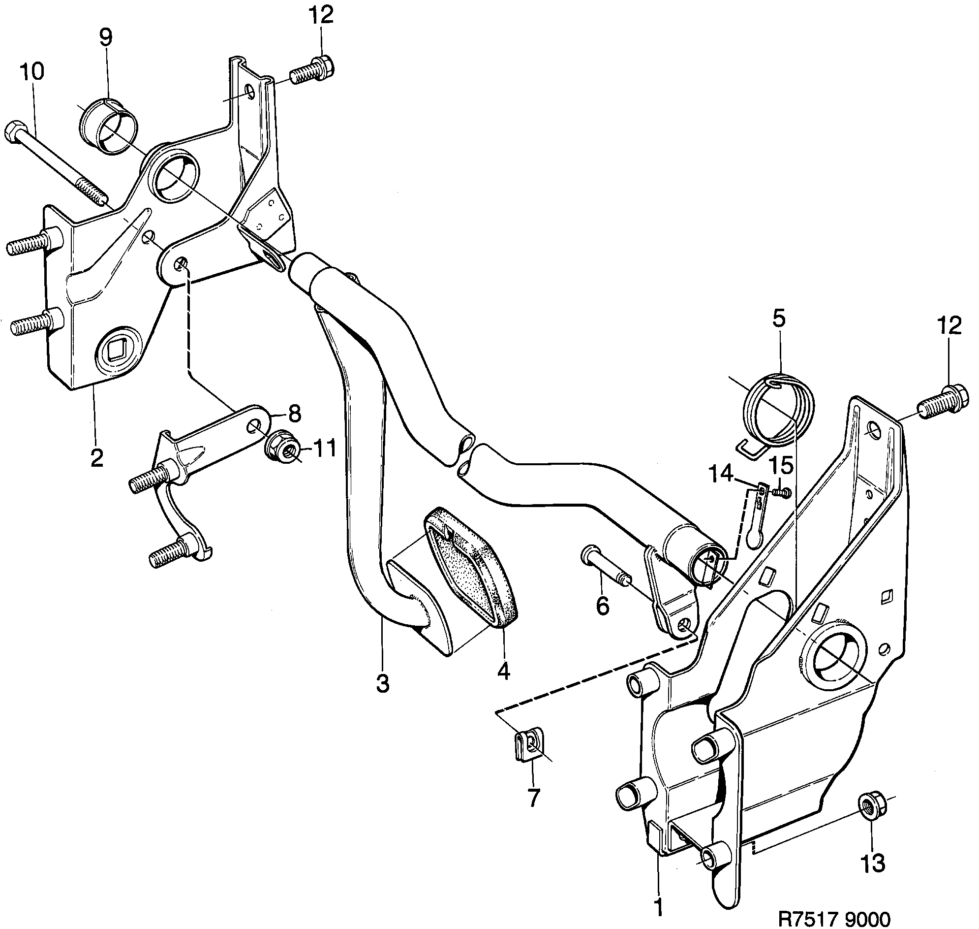 Schéma technique Saab 9000 1985 - Section 310 : Circuit de frein au pied