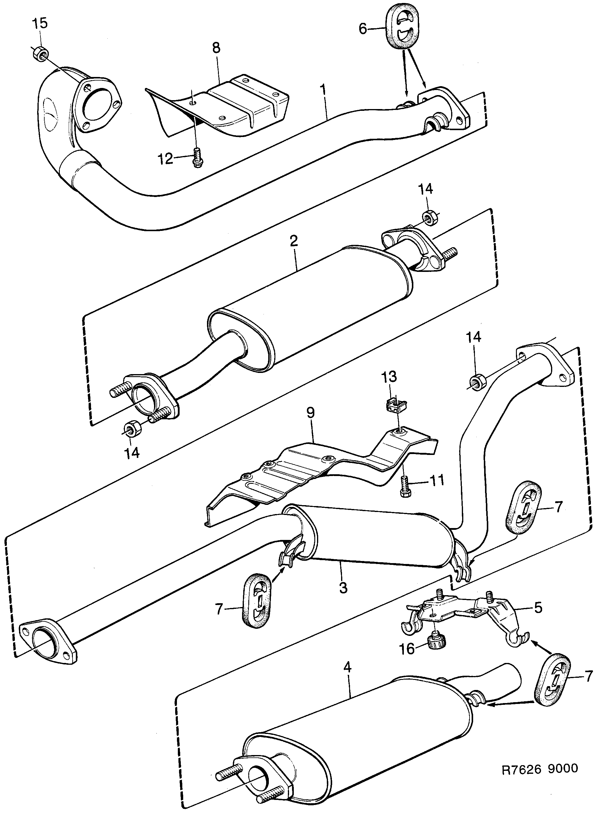 Schéma technique Saab 9000 1985 - Section 1090 : Intake and exhaust system