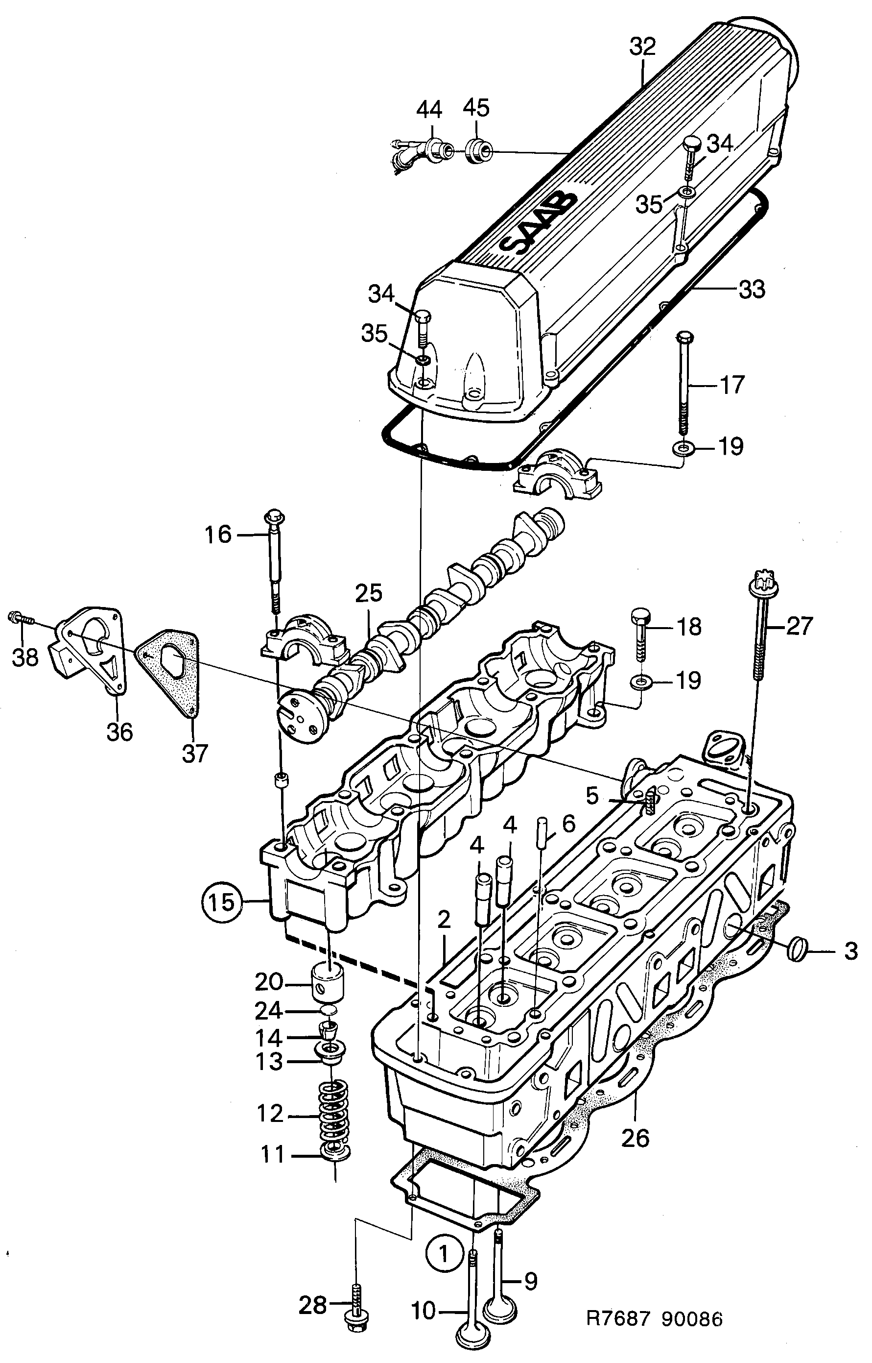 Schéma technique Saab 900 1989 - Section 160 : Corps de moteur