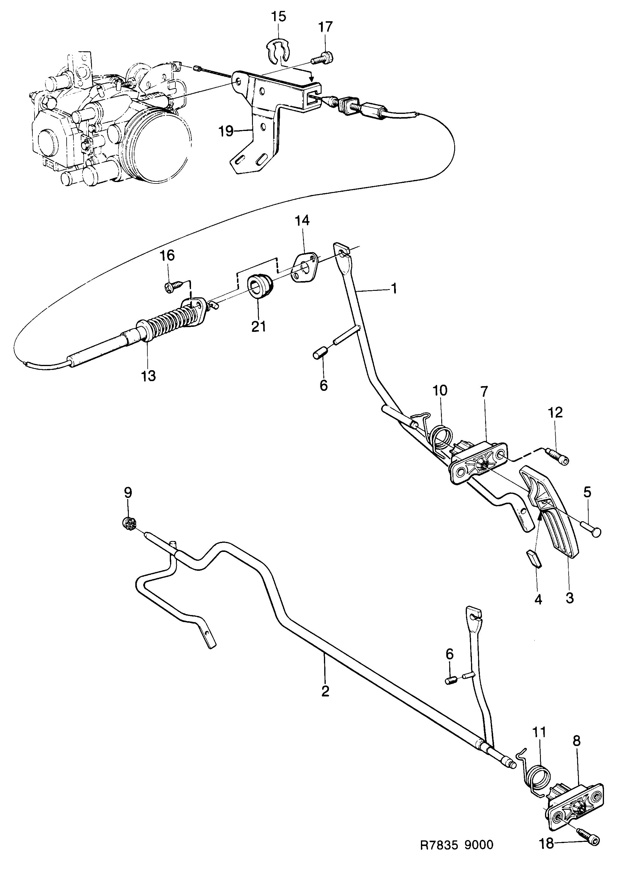 Schéma technique Saab 9000 1985 - Section 1510 : Commandes du moteur
