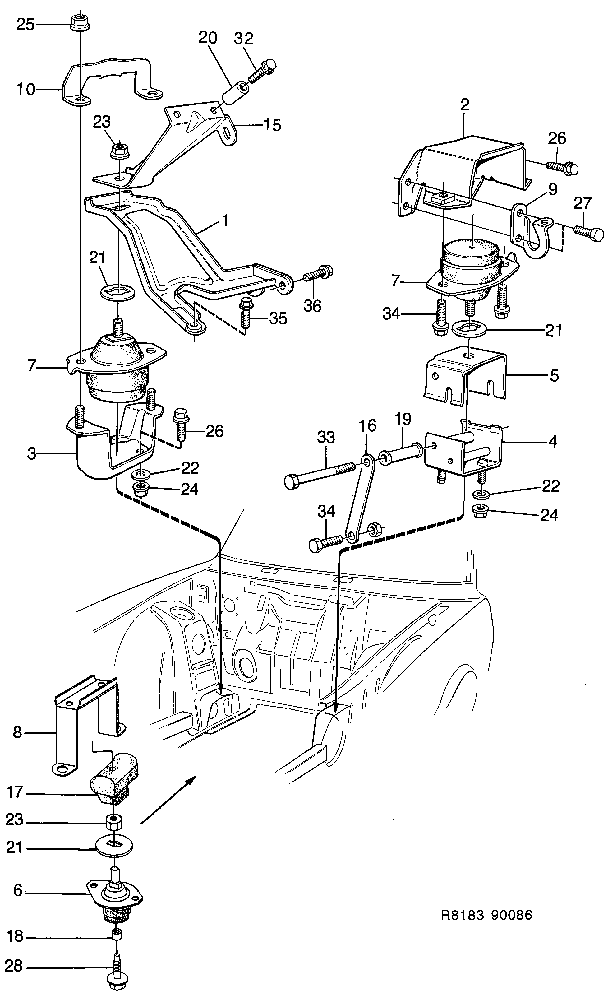 Schéma technique Saab 900 1989 - Section 130 : Short block