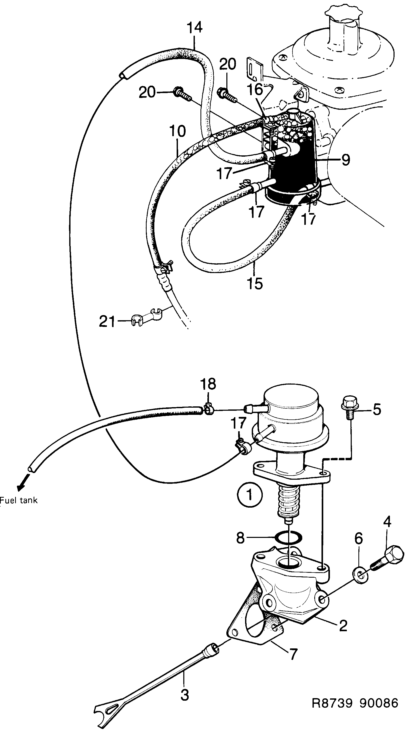 Schéma technique Saab 900 1989 - Section 640 : Fuel system