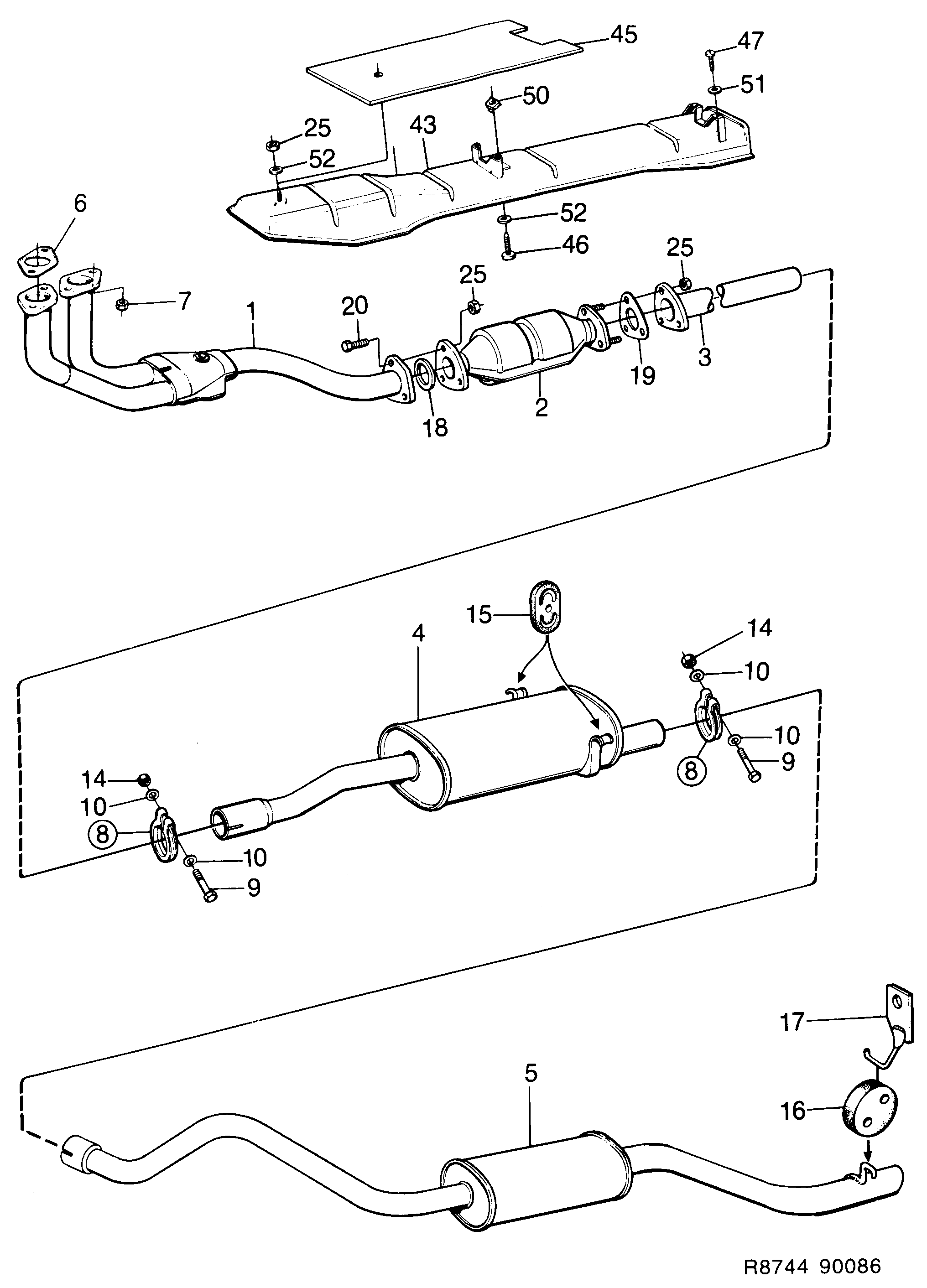 Schéma technique Saab 900 1986 - Section 1690 : Intake and exhaust system