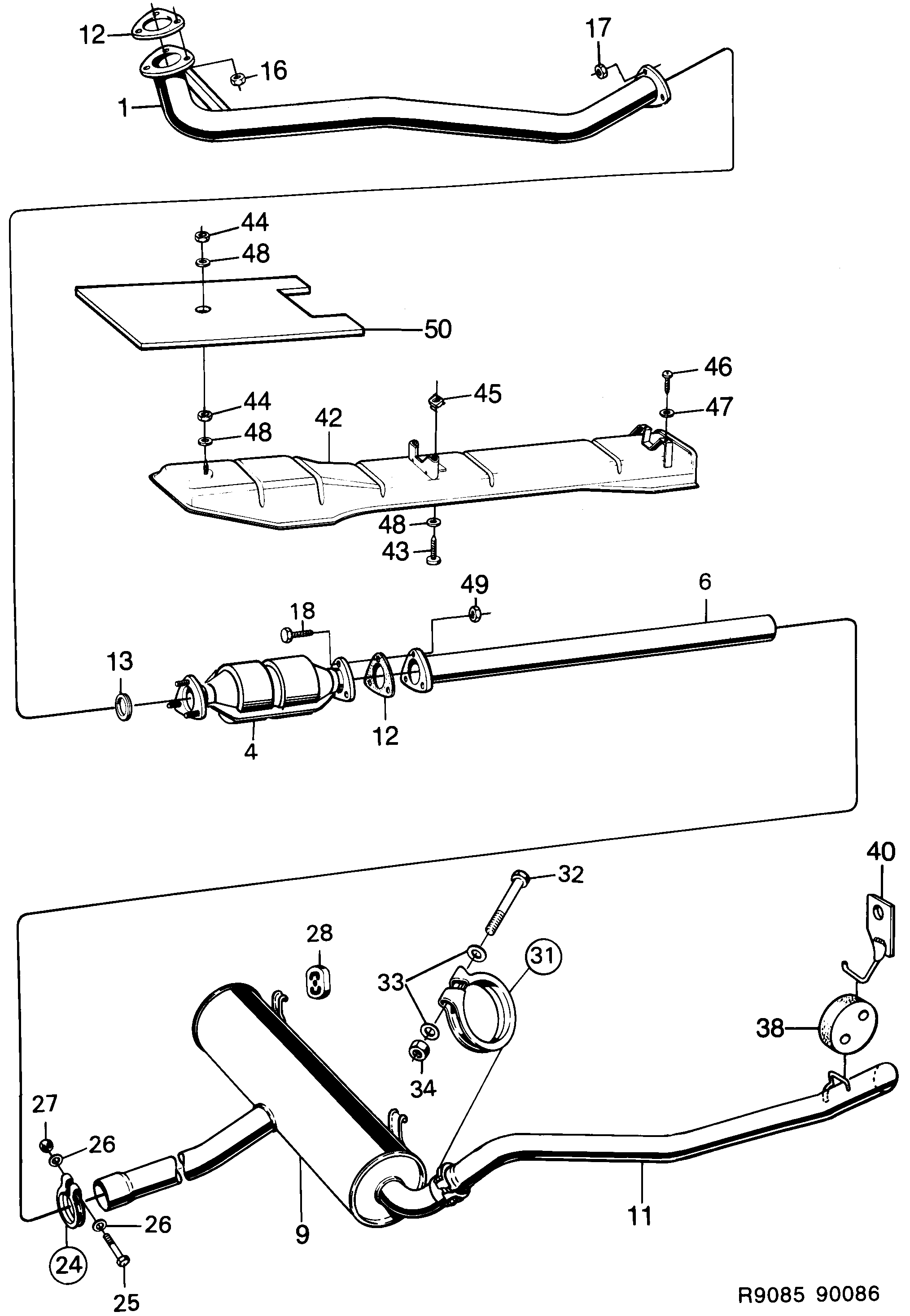 Schéma technique Saab 900 1986 - Section 1630 : Intake and exhaust system