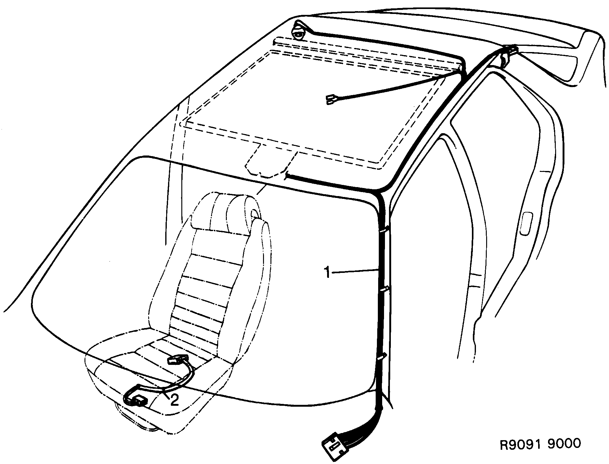 Schéma technique Saab 9000 1987 - Section 1630 : Conduites et fusibles