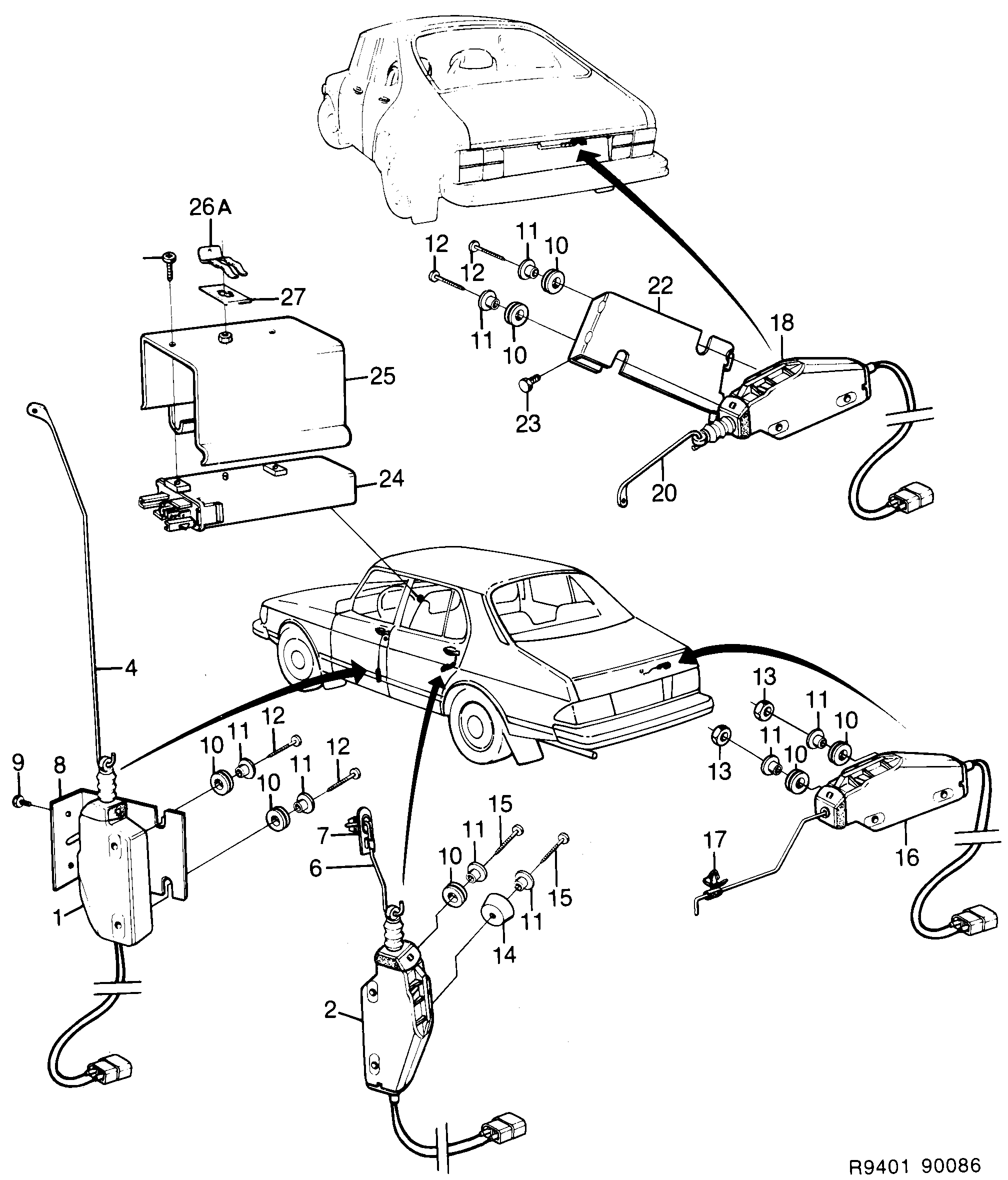 Schéma technique Saab 900 1986 - Section 760 : Electric equipment, other
