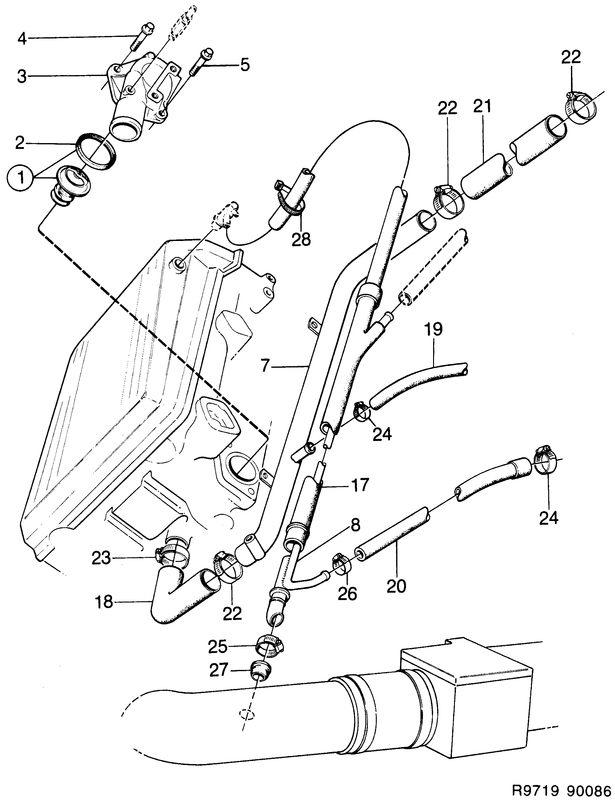 Schéma technique Saab 900 1987 - Section 2050 : Système de refroidissement