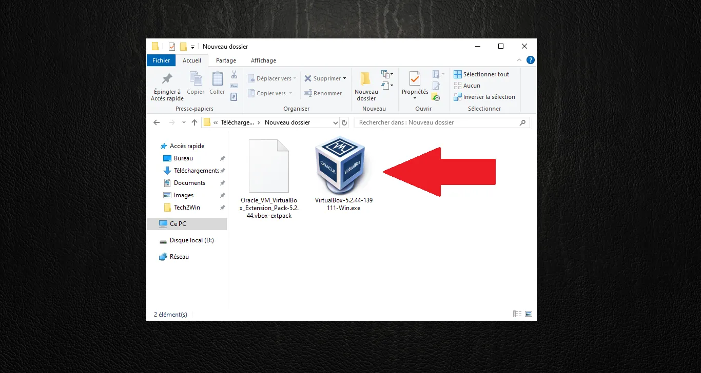 Windows Explorer – VirtualBox .exe selected