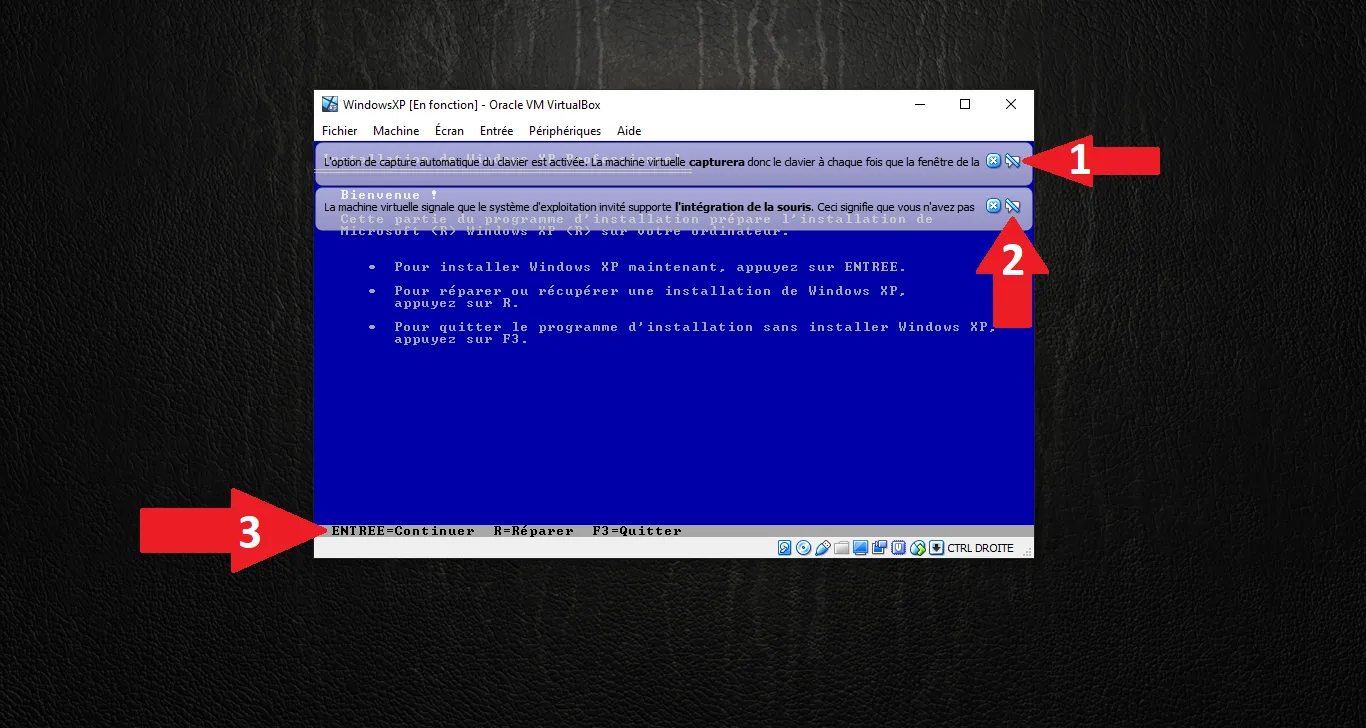 Écran “Bienvenue” de l’installation de Windows XP