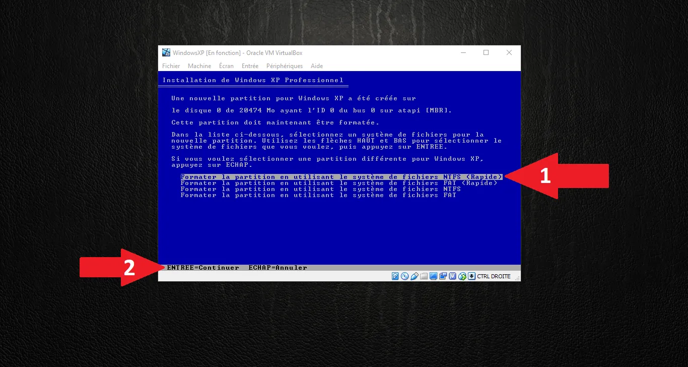 Choix du formatage (NTFS rapide)