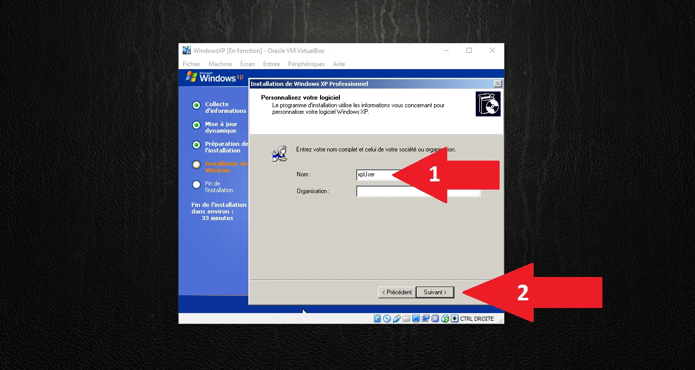 Personnalisation : nom et organisation