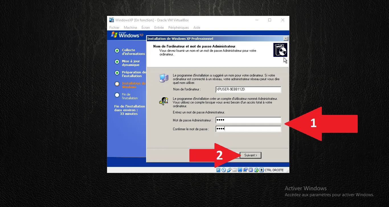 Nom de l’ordinateur et mot de passe administrateur