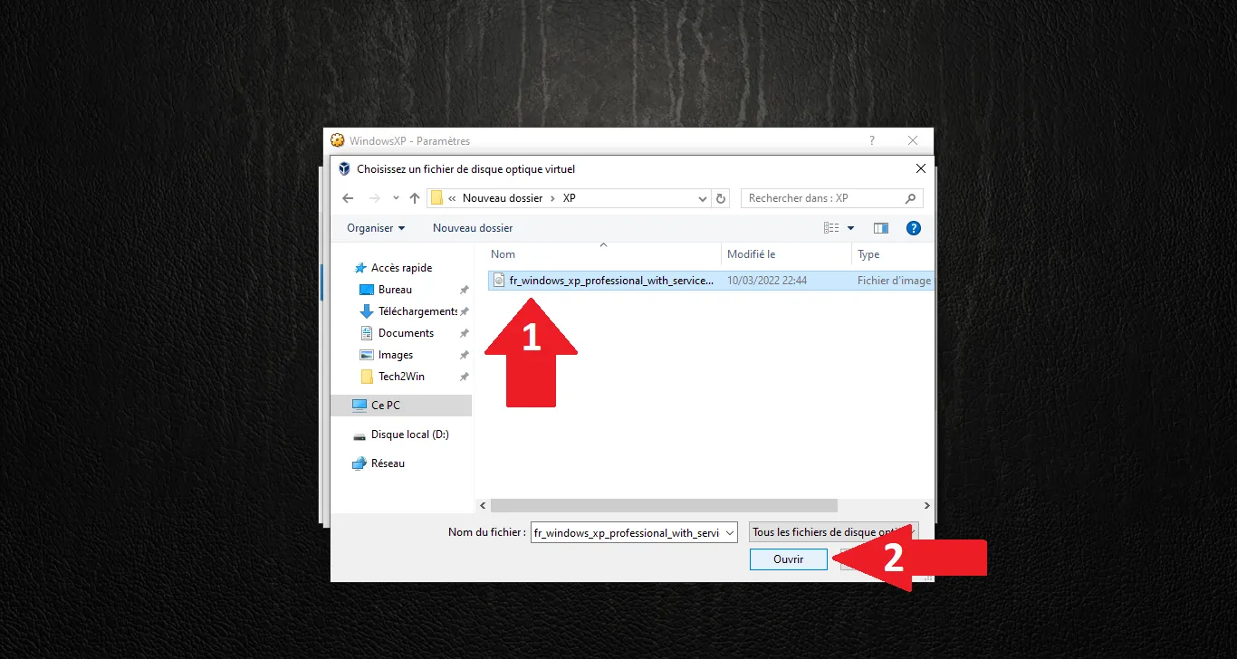 Selecting the Windows XP ISO